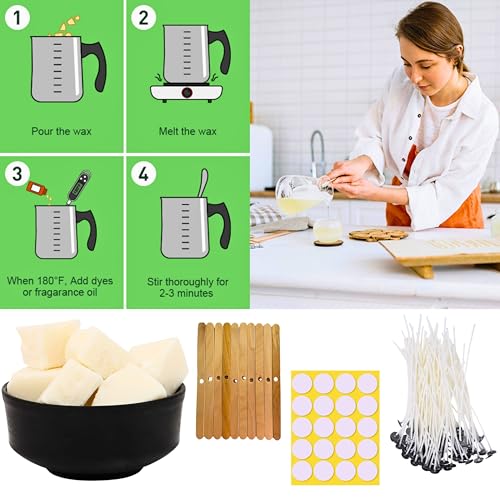R Wellness Soy Wax Candle Making Kit | 1kg Natural Soy Wax, 50 Pcs 3-Inch Wicks, Wick Stickers & 10 Wooden Holders (DIY Candle Supplies) - Image 4