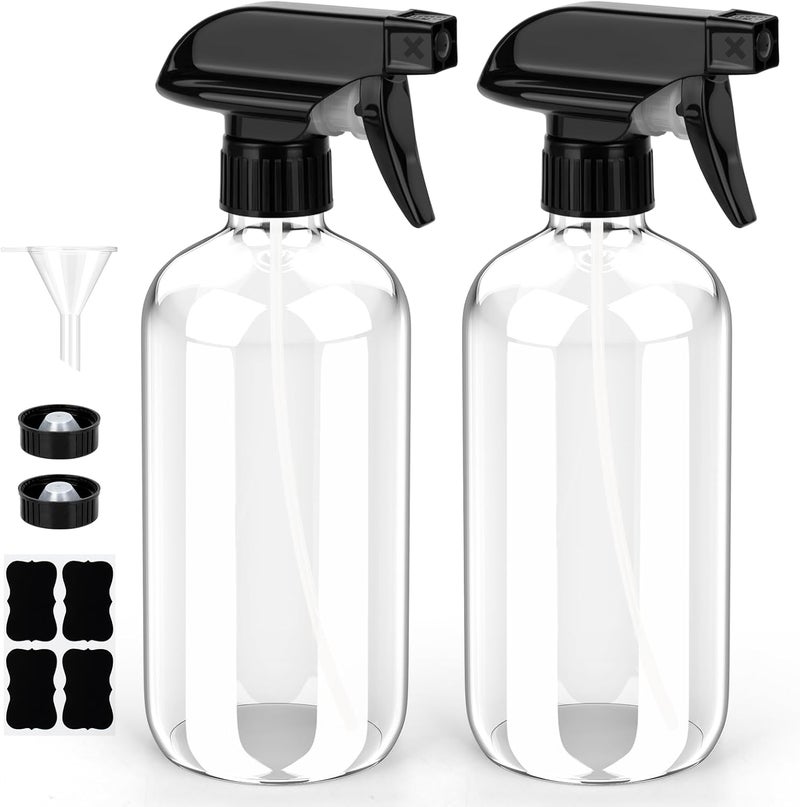 Bontip Glass Spray Bottle, Amber Glass Spray Bottle Set & Accessories for Non-toxic Window Cleaners Aromatherapy Facial hydration Watering Flowers Hair Care (2 Pack/16oz) (Amber), Clear, 8 oz - Image 1