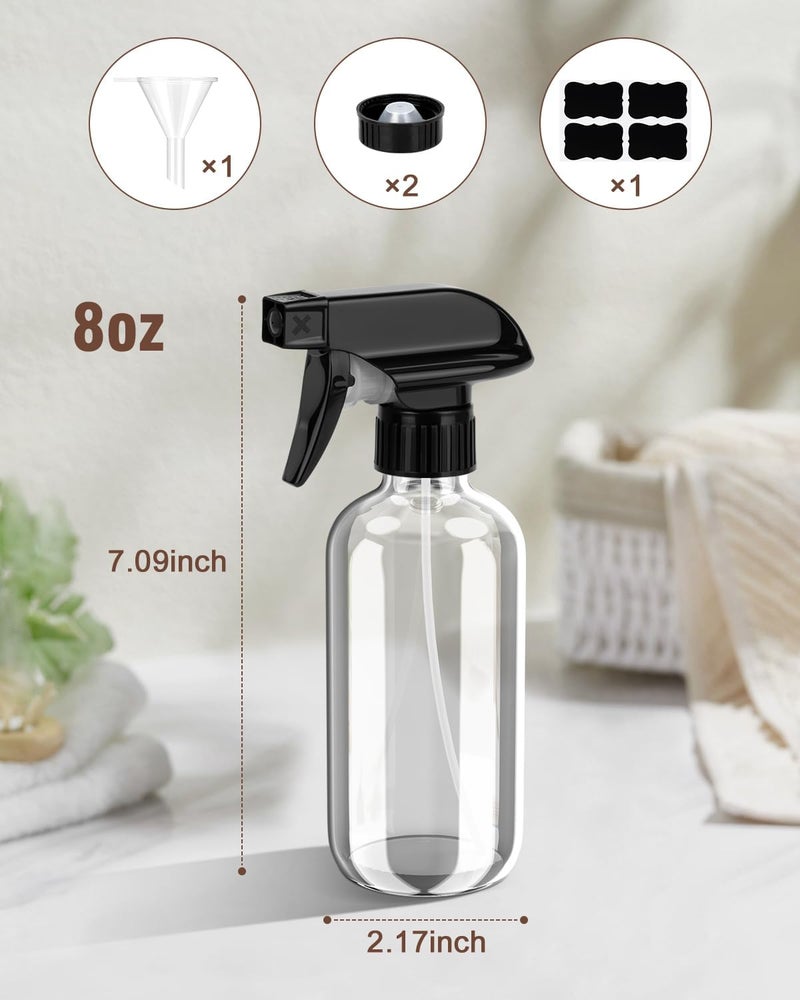 Bontip Glass Spray Bottle, Amber Glass Spray Bottle Set & Accessories for Non-toxic Window Cleaners Aromatherapy Facial hydration Watering Flowers Hair Care (2 Pack/16oz) (Amber), Clear, 8 oz - Image 3