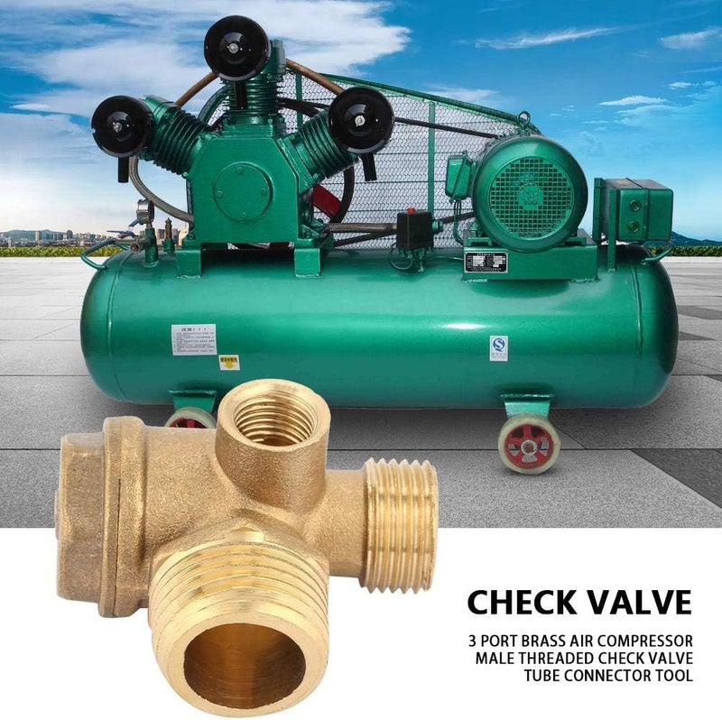klarako Check Valve 10 x 16 x 20mm 3 Port Brass Air Compressor Male Thread Check Valve Pipe Joint, Air Valve Connector for Joining - Image 2