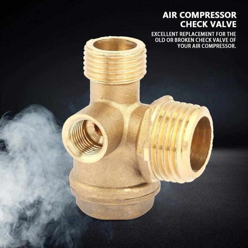 klarako Check Valve 10 x 16 x 20mm 3 Port Brass Air Compressor Male Thread Check Valve Pipe Joint, Air Valve Connector for Joining - Image 3