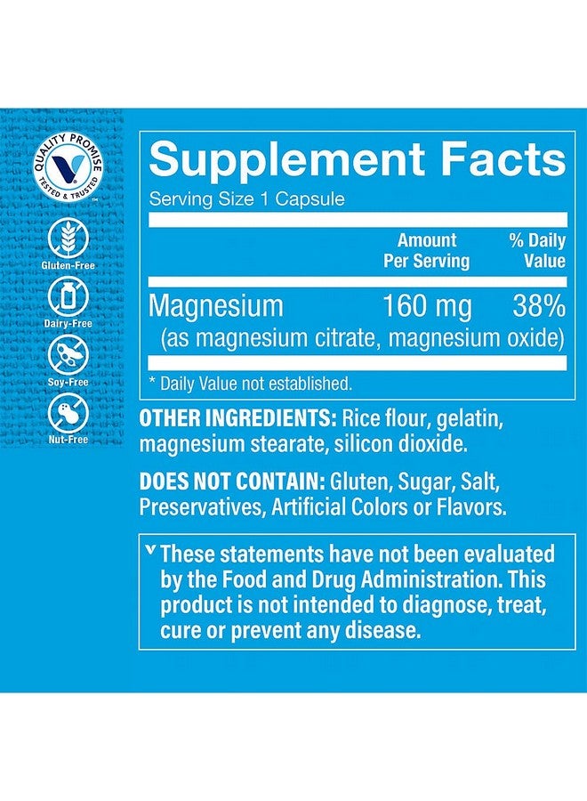 The Vitamin Shoppe Magnesium Citrate Complex 160MG, Mineral Supplement That Supports Bones, Teeth & Energy Production (100 Capsules) - Image 3