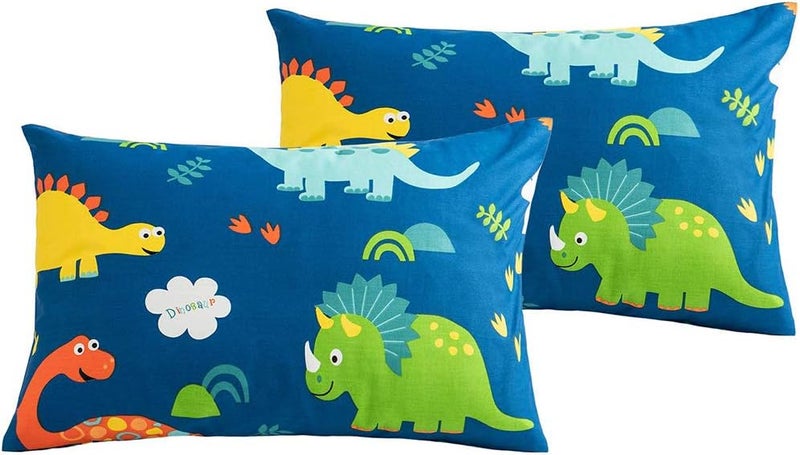 CLOTHKNOW Kids Pillowcases Standard of 2 Boys Dinosaur Pillowcases Standard Size Twin Queen Boys Teen Bed Pillowshams Set of 2 Cartoon Standrad Pillow Covers - Image 1
