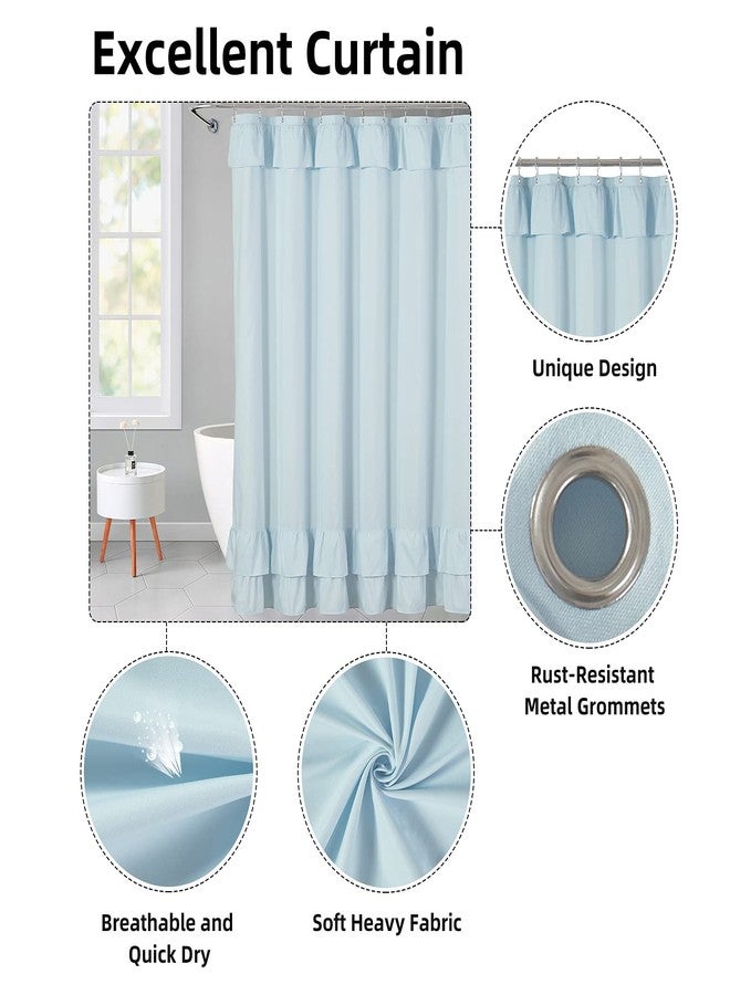 YOSTEV Light Blue Ruffle Shower Curtain Farmhouse Fabric Cloth Shower Curtains for Bathroom 72x72 Inches,Standard Size - Image 2