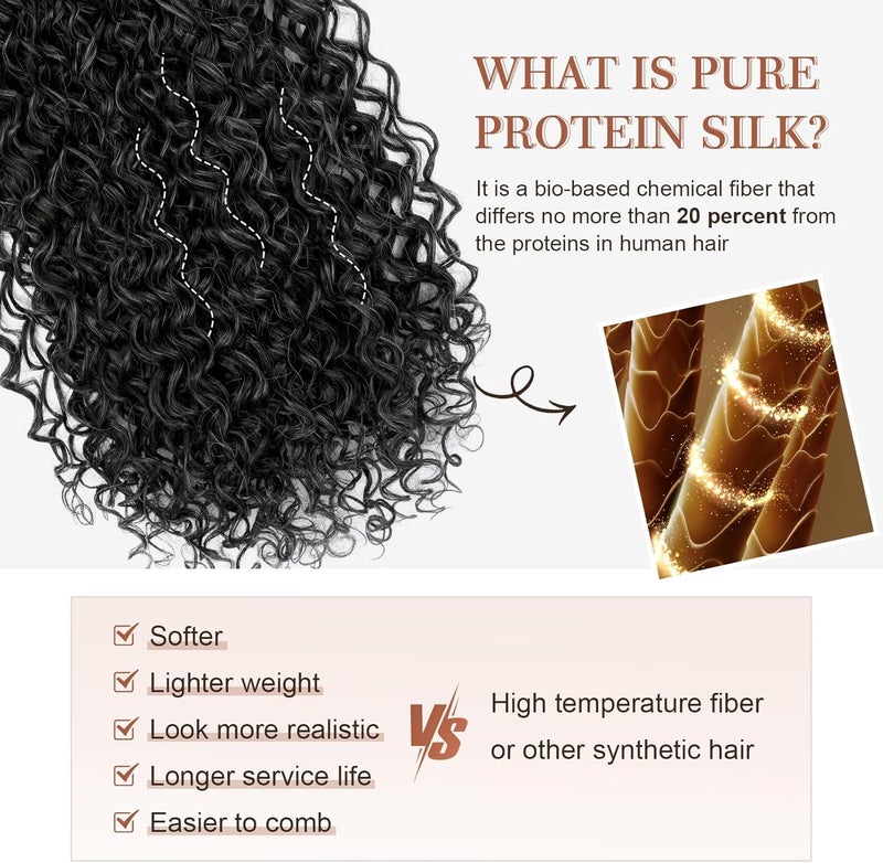 Flufymooz Clip in Hair Extensions, 4PC 100％ Pure Protein Silk Hair Extensions Long Soft Natural Hairpiece 20 Inch Curly Hair Extension for Women-Black with Little Silver - Image 3
