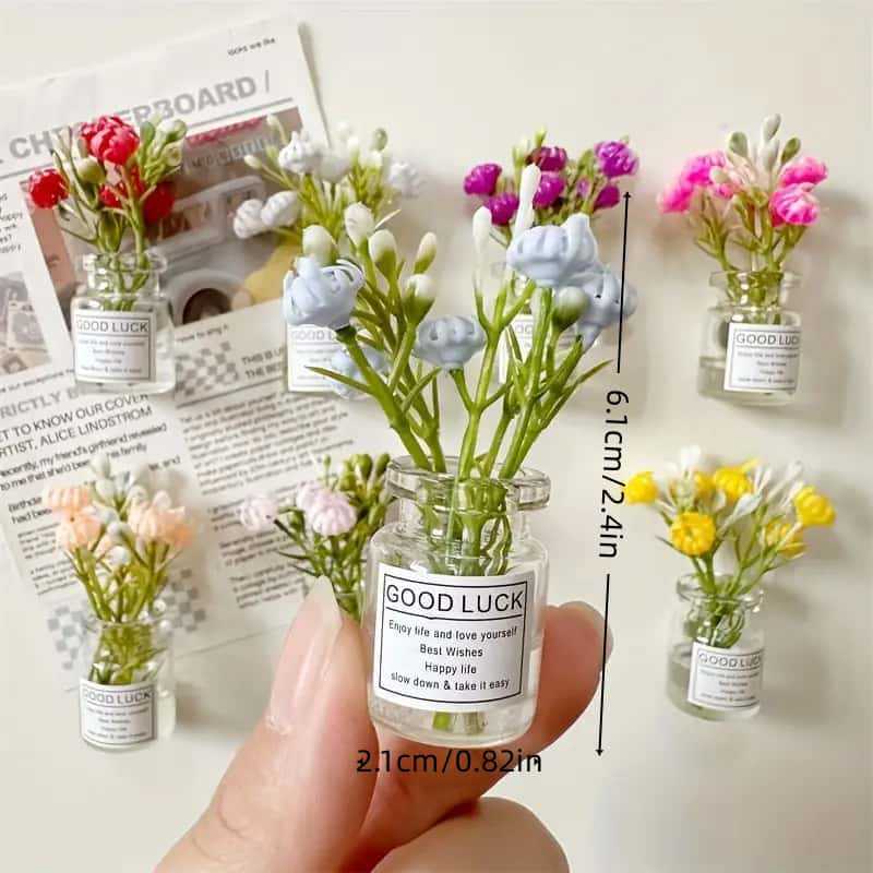 Cross-Border Ins Style Simulated Flower Luminous Glass Bottle Refrigerator Magnet 3D Vase Fun Refrigerator Accessories Kitchen