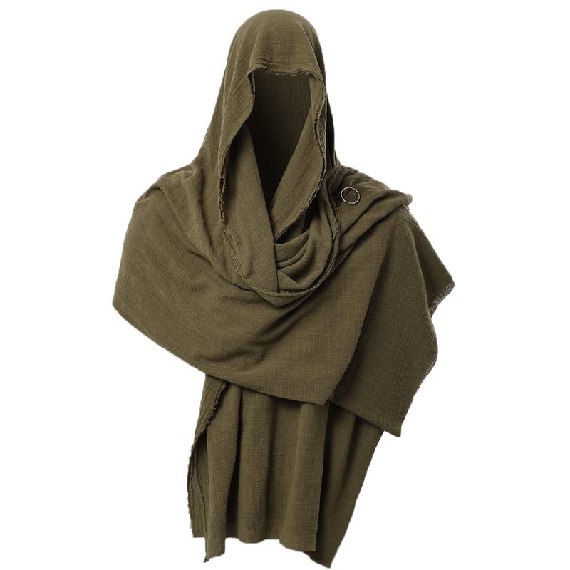 GRACEART Post Apocalyptic Shawl Hood Scarf Shaman Cowl Medieval Costume Sash Amry Green - Image 1