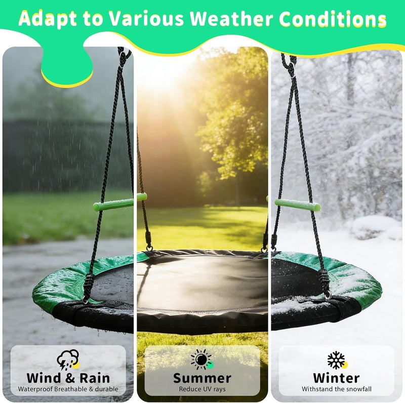 YSEJOMP Black Round Saucer Swing with Handles -Made of Sturdy Frame,PP Mat,Adjustable Multi-Strand Ropes,Safe and Durable for Yard Garden Playground Park (Black and Dark Green, 48 inches) - Image 4
