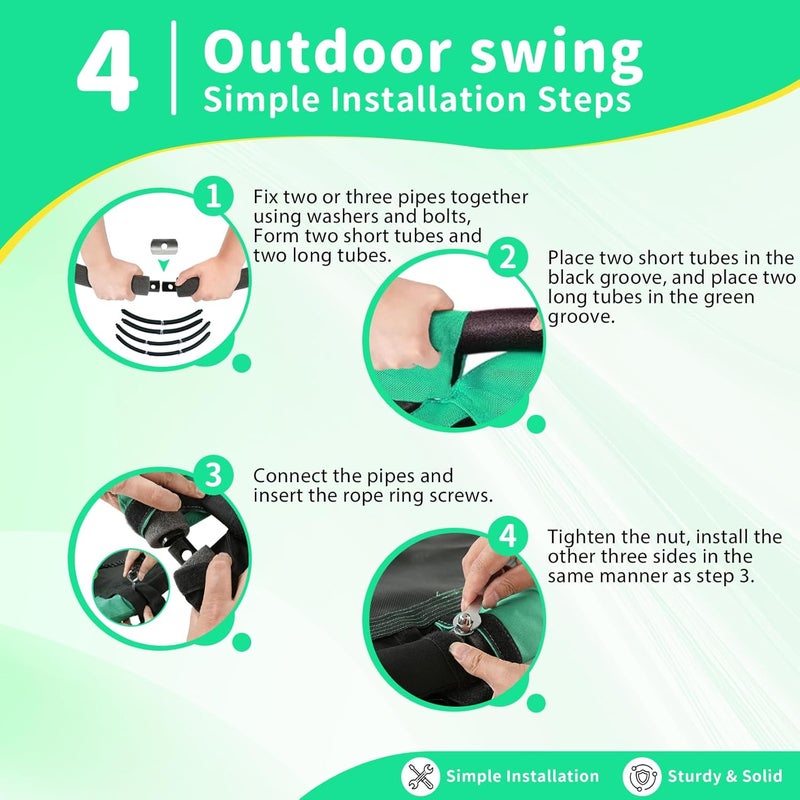 YSEJOMP Black Round Saucer Swing with Handles -Made of Sturdy Frame,PP Mat,Adjustable Multi-Strand Ropes,Safe and Durable for Yard Garden Playground Park (Black and Dark Green, 48 inches) - Image 5