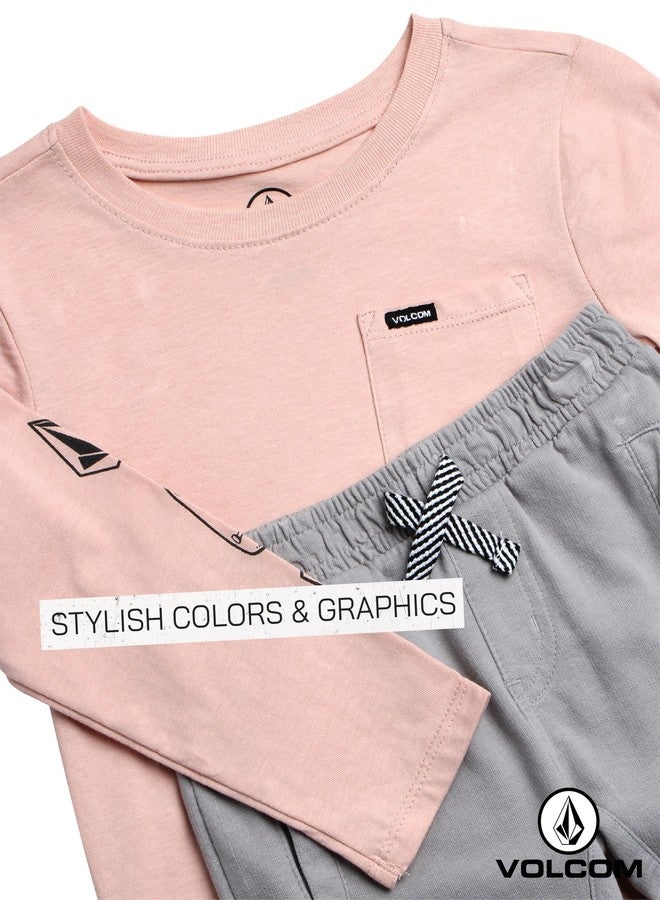 Volcom Baby Boys Pants Set - 2 Piece Long Sleeve Jersey Shirt and French Terry Joggers Playwear for Infant/Little Boy (12M-7), Size 4, Faded Pink - Image 3