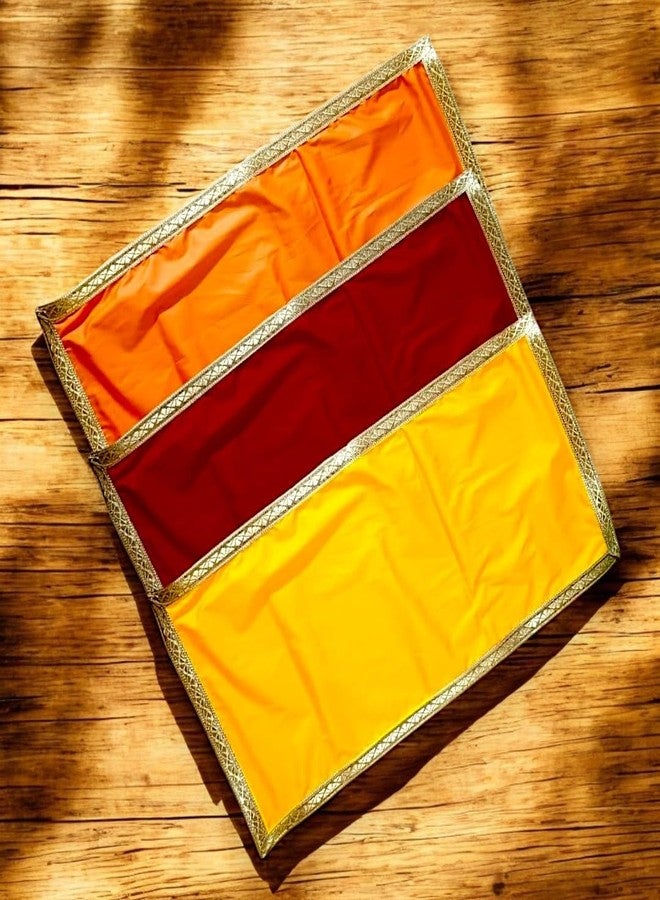 RMCG Traders Solid Satin Cloth For Puja Mandir Decoration | Pooja Chowki Aasan For Home Temple (12x24 Inch) (Red Yellow Orange) - Image 2