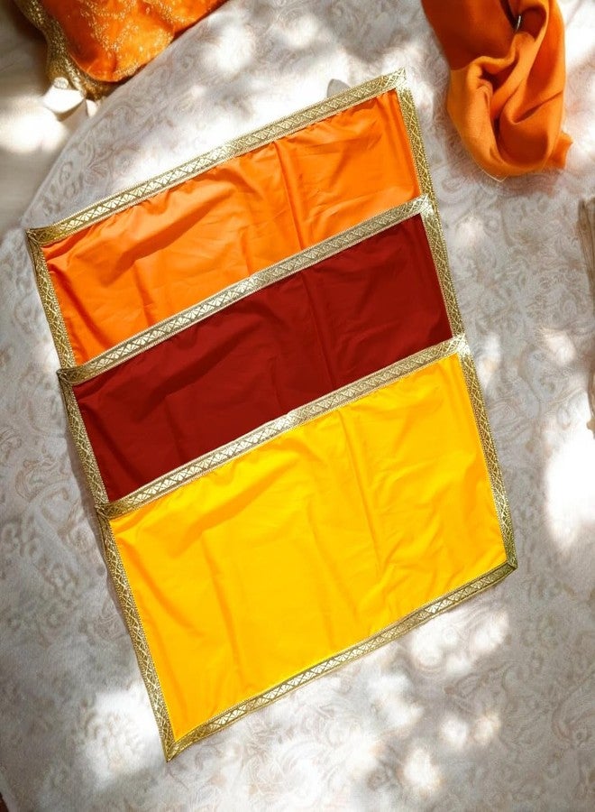 RMCG Traders Solid Satin Cloth For Puja Mandir Decoration | Pooja Chowki Aasan For Home Temple (12x24 Inch) (Red Yellow Orange) - Image 5