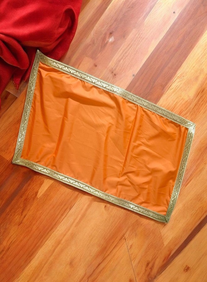 RMCG Traders Solid Satin Cloth For Puja Mandir Decoration | Pooja Chowki Aasan For Home Temple (12x24 Inch) (Red Yellow Orange) - Image 4