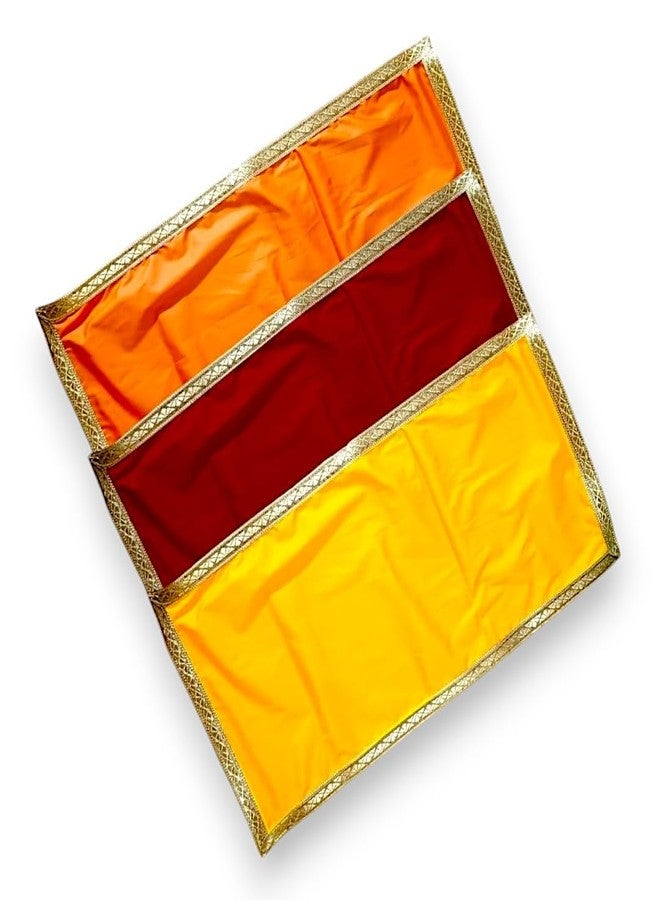 RMCG Traders Solid Satin Cloth For Puja Mandir Decoration | Pooja Chowki Aasan For Home Temple (12x24 Inch) (Red Yellow Orange) - Image 1