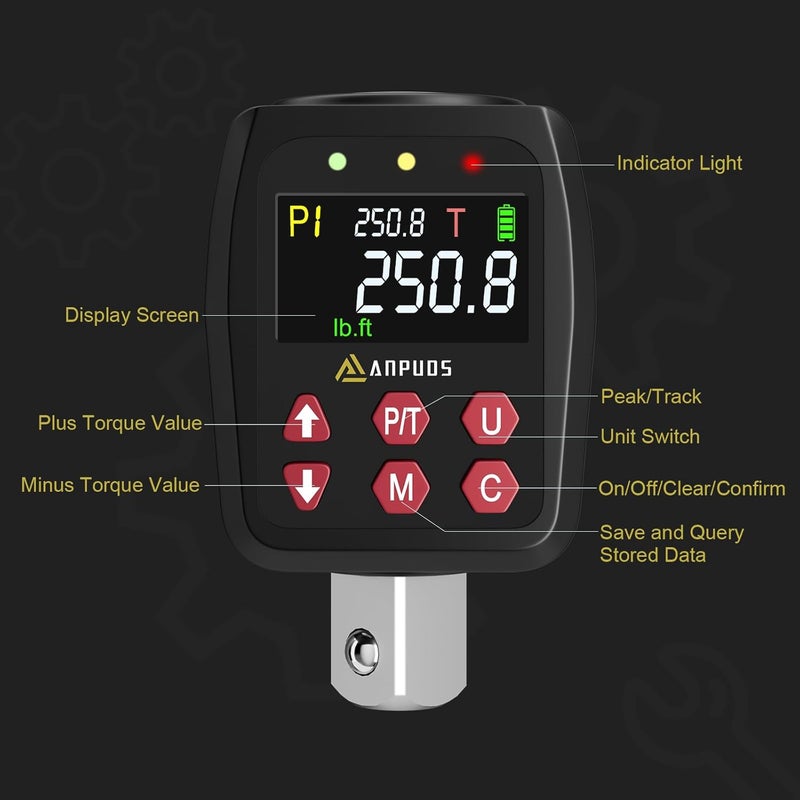 ANPUDS 1/2" Digital Torque Adapter with 12.5-250.8 Ft-lb/17-340 Nm Range - Image 2