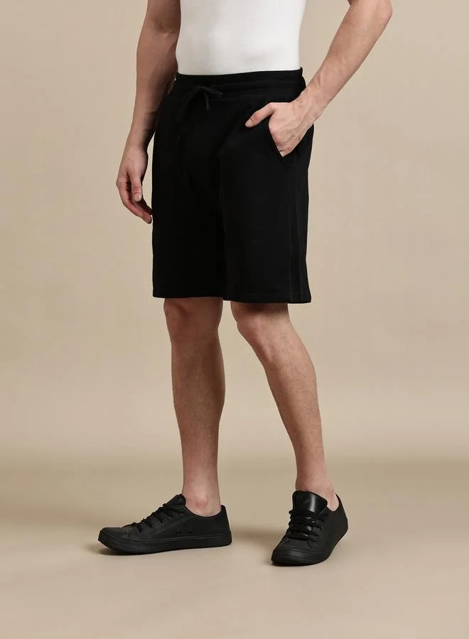ECOLORE Men Black Plain Cotton Shorts with Drawstring