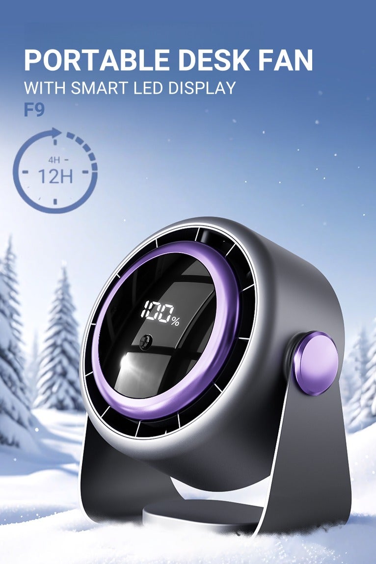 ARUWA Portable Desk Fan with Touch LED Display, 100 Speed Levels Table Fan with 4200mAh Battery, Adjustable Angle, Quiet Operation For Bedroom Home Office Desktop Travel - Image 1