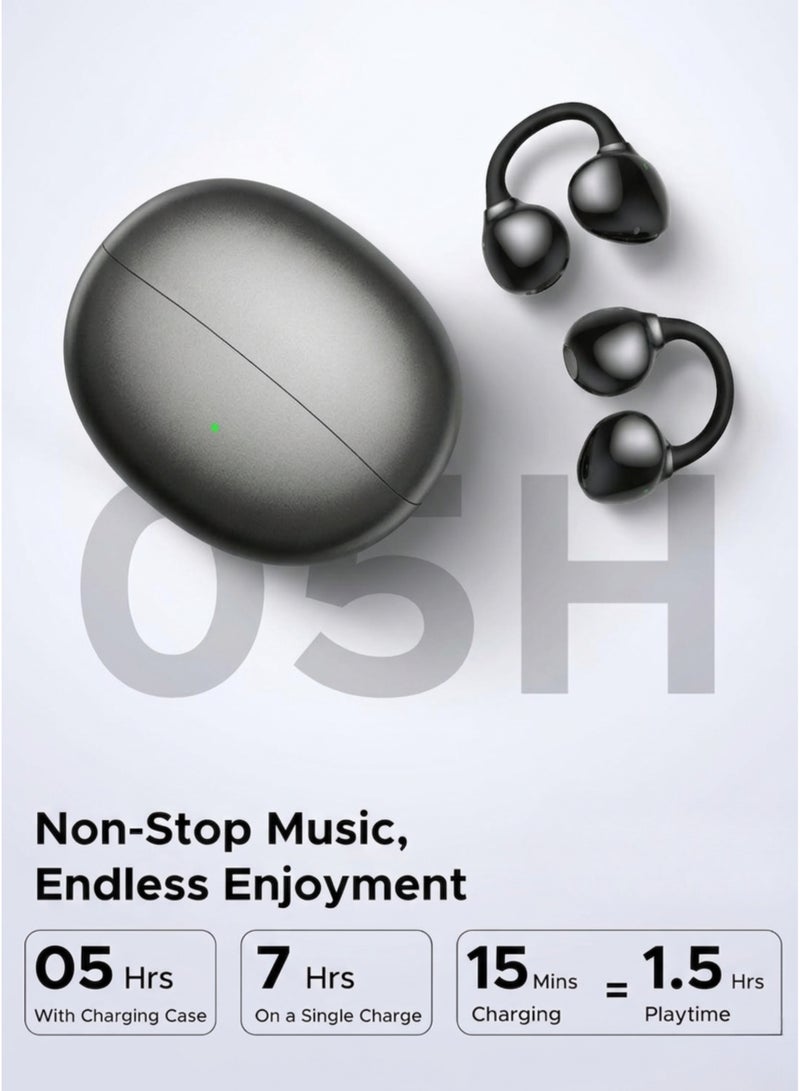 Modio Open-Ear Wireless Ear Clip Earbuds Bluetooth 5.3, 5 Hours Playtime, 360 Hours Standby, Lightweight Clip-On Earphones with Touch Control, Long Battery Life, Noise Reduction, Comfortable Fit for Sports & Daily Use – Black - Image 4