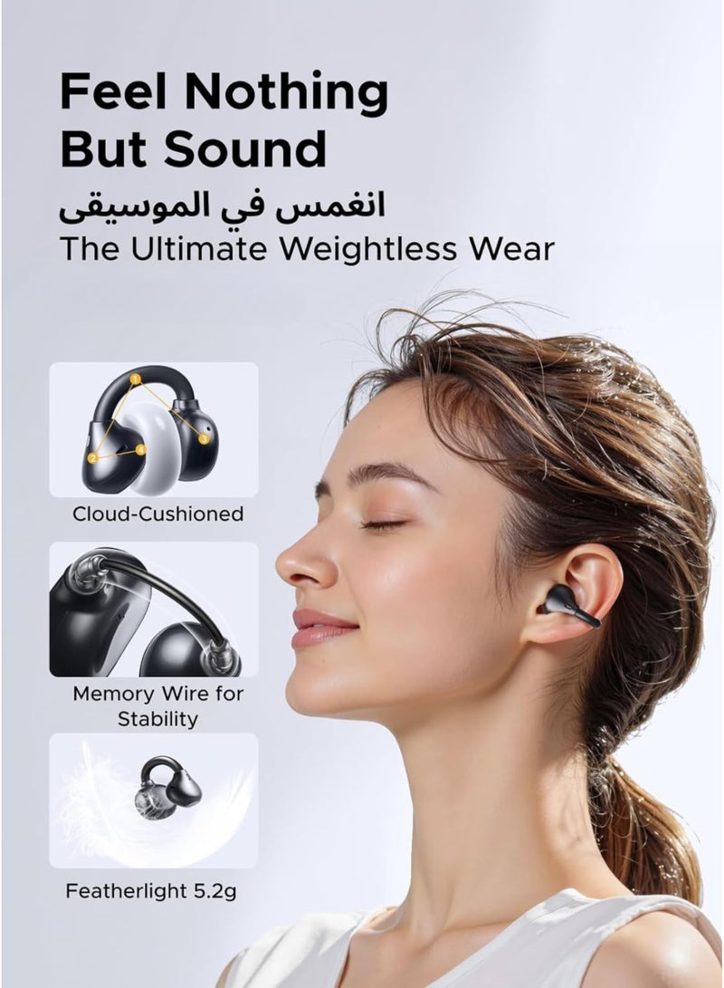 Modio Open-Ear Wireless Ear Clip Earbuds Bluetooth 5.3, 5 Hours Playtime, 360 Hours Standby, Lightweight Clip-On Earphones with Touch Control, Long Battery Life, Noise Reduction, Comfortable Fit for Sports & Daily Use – Black - Image 2