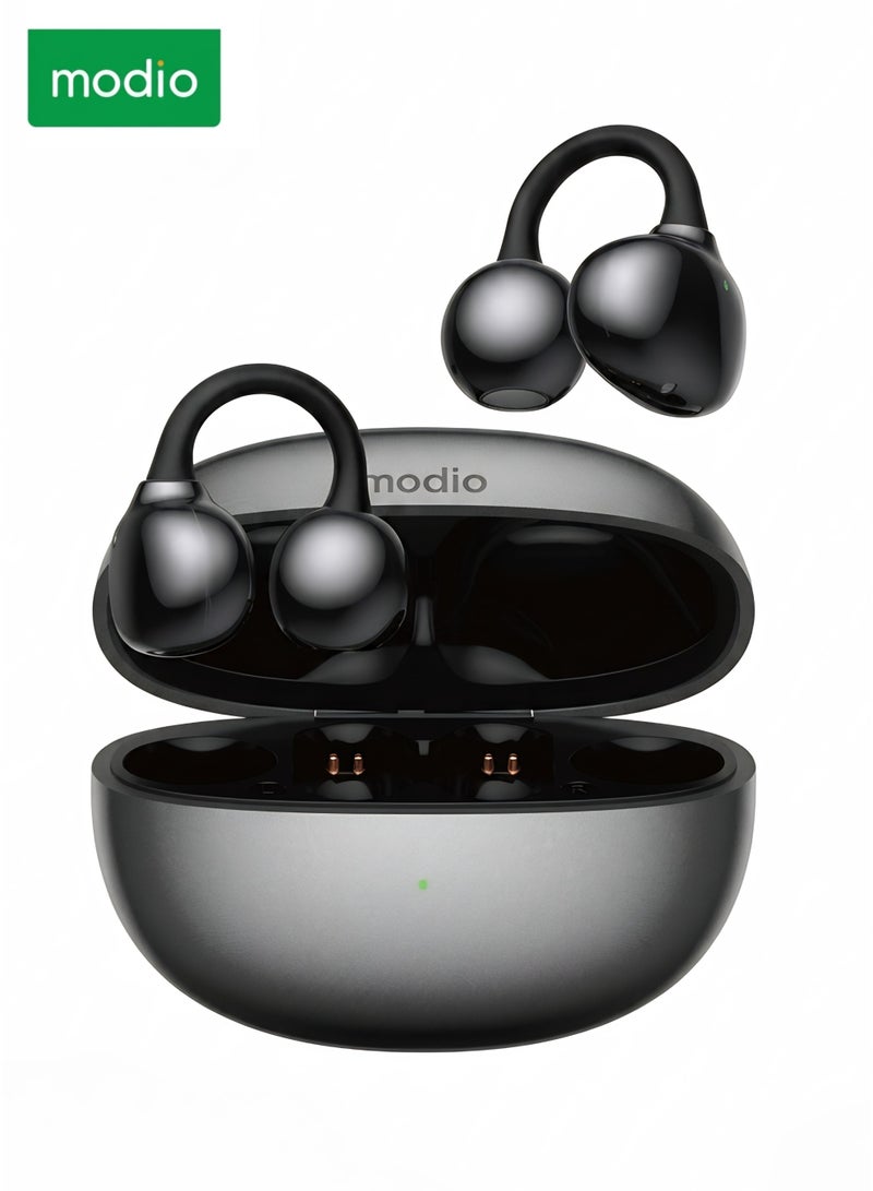 Modio Open-Ear Wireless Ear Clip Earbuds Bluetooth 5.3, 5 Hours Playtime, 360 Hours Standby, Lightweight Clip-On Earphones with Touch Control, Long Battery Life, Noise Reduction, Comfortable Fit for Sports & Daily Use – Black - Image 1