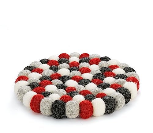 Cilio Fair Trade Certified 100% Wool Trivet Made in Nepal, 8" Round, Red - Image 2