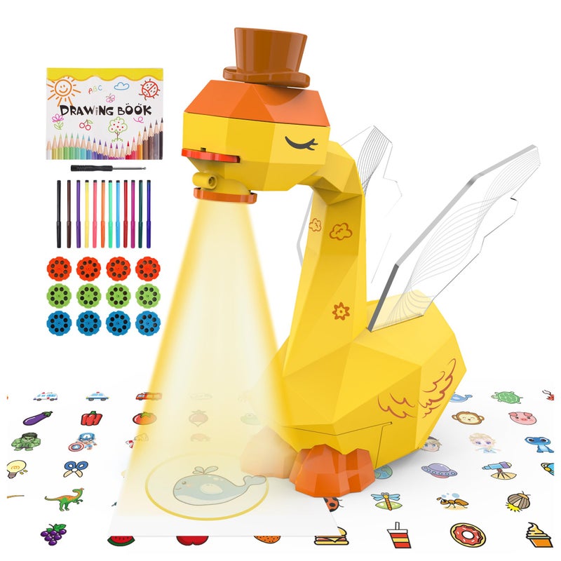 MFEESYOB Drawing Projector for Kids Tracing and Drawing Projector for Kids with Cute Swan Look Smart Art Sketcher Projector with 96 Stencils Toddler Toys for Girls Boys 3 Yellow - Image 3