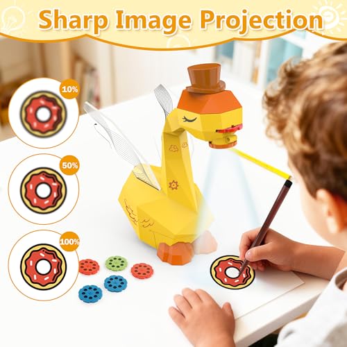 MFEESYOB Drawing Projector for Kids Tracing and Drawing Projector for Kids with Cute Swan Look Smart Art Sketcher Projector with 96 Stencils Toddler Toys for Girls Boys 3 Yellow - Image 5