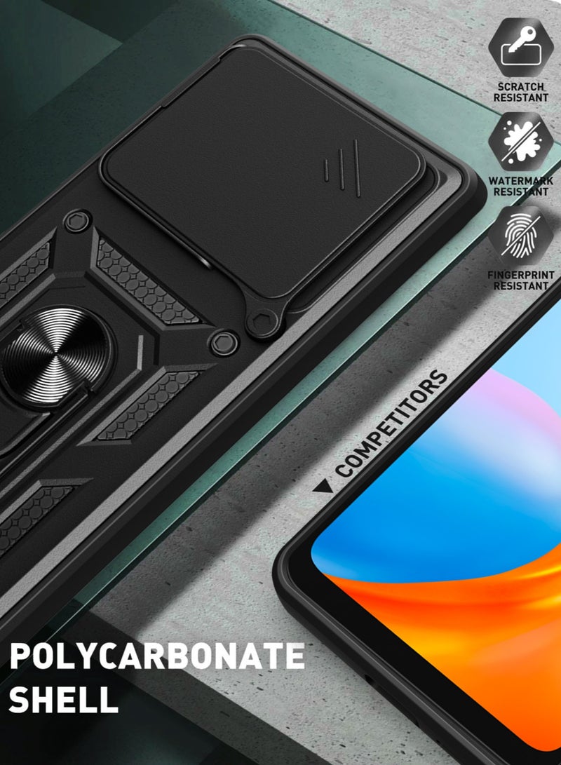 Case Cover for realme C61 4G/ C63 4G, Slide Camera Lens Cover + 360°Rotating Kickstand Ring + Support Magnetic Car Mount Shockproof Mobile Phone Cover for realme C61 4G/ C63 4G, Black - Image 3
