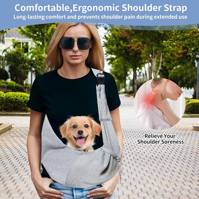 CONLI Small Dog Carrier Sling with Adjustable Strap & Dual Safety - Features Storage Pocket & Detachable Treat Pouch, Hands-Free Pet Sling for Chihuahuas, Yorkies Under 12lbs for Walking, Hiking - Image 4