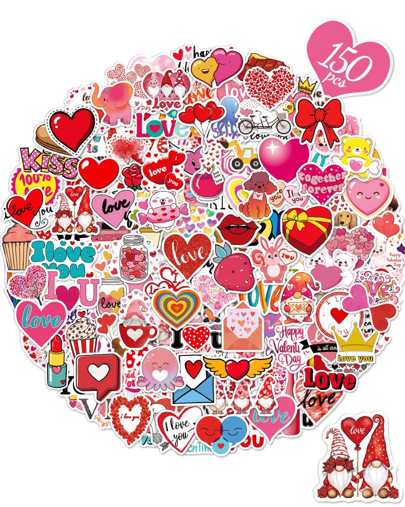 Valentines Day Stickers Heart Stickers for Water Bottles Cards Gift Boxes Party Favors Valentines Gifts for Kids Classroom Waterproof Vinyl Love Sticker for Kids Teens Girls