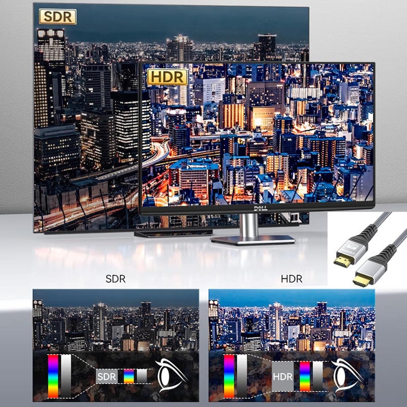 توكفا كابل HDMI 8K بسعة 48 جيجابت في الثانية وطول 6.6 قدم/2 متر، عالي السرعة HDMI 2.1، 4K@120Hz، 8K@60Hz، كابل HDMI مضفر لأجهزة الكمبيوتر المحمولة والشاشات وPS4 وPS5 وXbox One وFire TV - Image 3