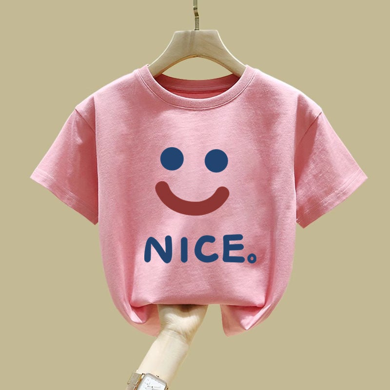 2396# Smiley Printed Short-Sleeved T-Shirt For Boys And Girls Summer Stylish All-Match Children'S Pure Cotton T-Shirt Clothes - Image 3