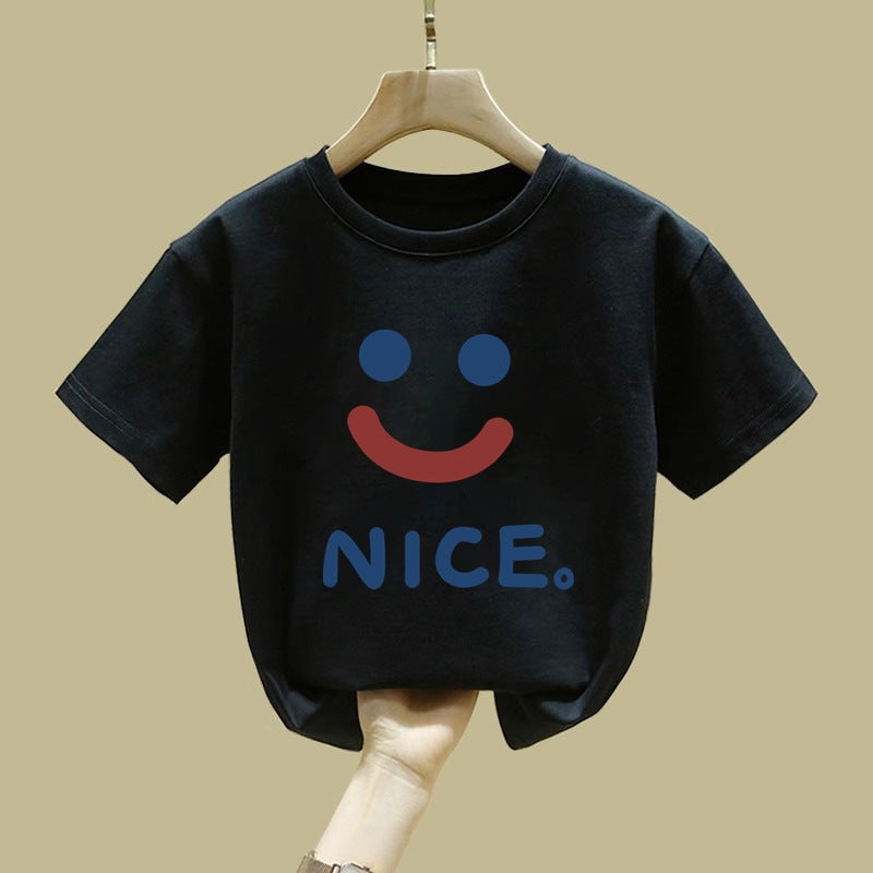 2396# Smiley Printed Short-Sleeved T-Shirt For Boys And Girls Summer Stylish All-Match Children'S Pure Cotton T-Shirt Clothes - Image 4