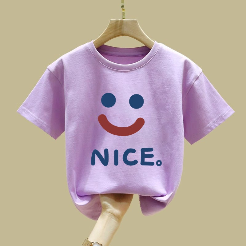 2396# Smiley Printed Short-Sleeved T-Shirt For Boys And Girls Summer Stylish All-Match Children'S Pure Cotton T-Shirt Clothes - Image 5