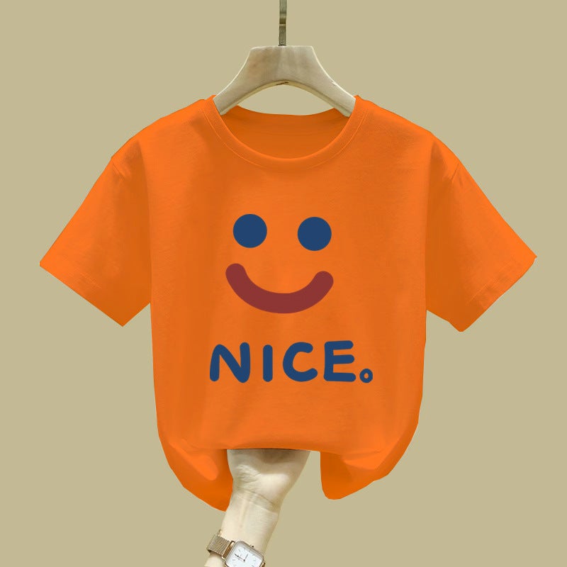 2396# Smiley Printed Short-Sleeved T-Shirt For Boys And Girls Summer Stylish All-Match Children'S Pure Cotton T-Shirt Clothes - Image 1