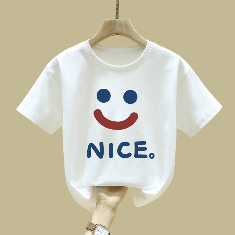 2396# Smiley Printed Short-Sleeved T-Shirt For Boys And Girls Summer Stylish All-Match Children'S Pure Cotton T-Shirt Clothes - Image 2