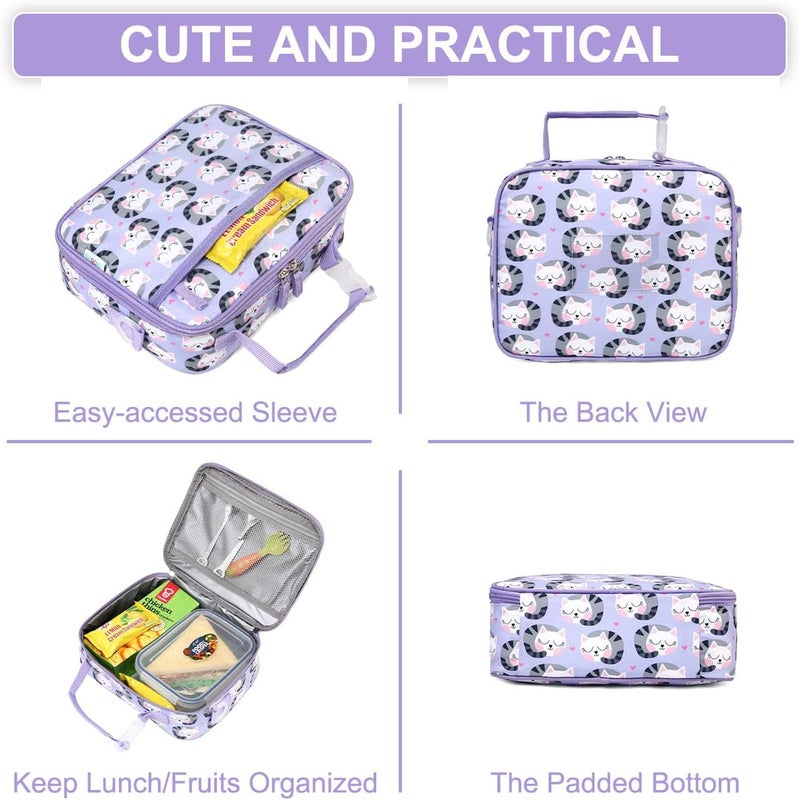 Vaschy Lunch Box Bag for Kids, Reusable Insulated Lunch Box Containers Coolers for Toddler Boys and Girls with Detachable Shoulder Strap for Daycare School Cats - Image 5