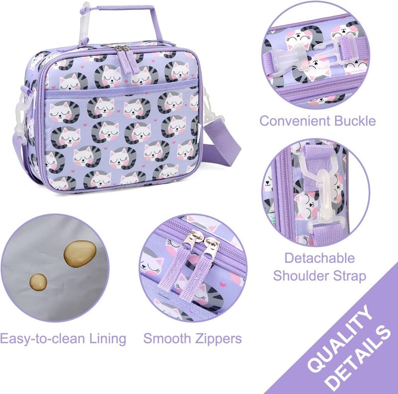 Vaschy Lunch Box Bag for Kids, Reusable Insulated Lunch Box Containers Coolers for Toddler Boys and Girls with Detachable Shoulder Strap for Daycare School Cats - Image 3