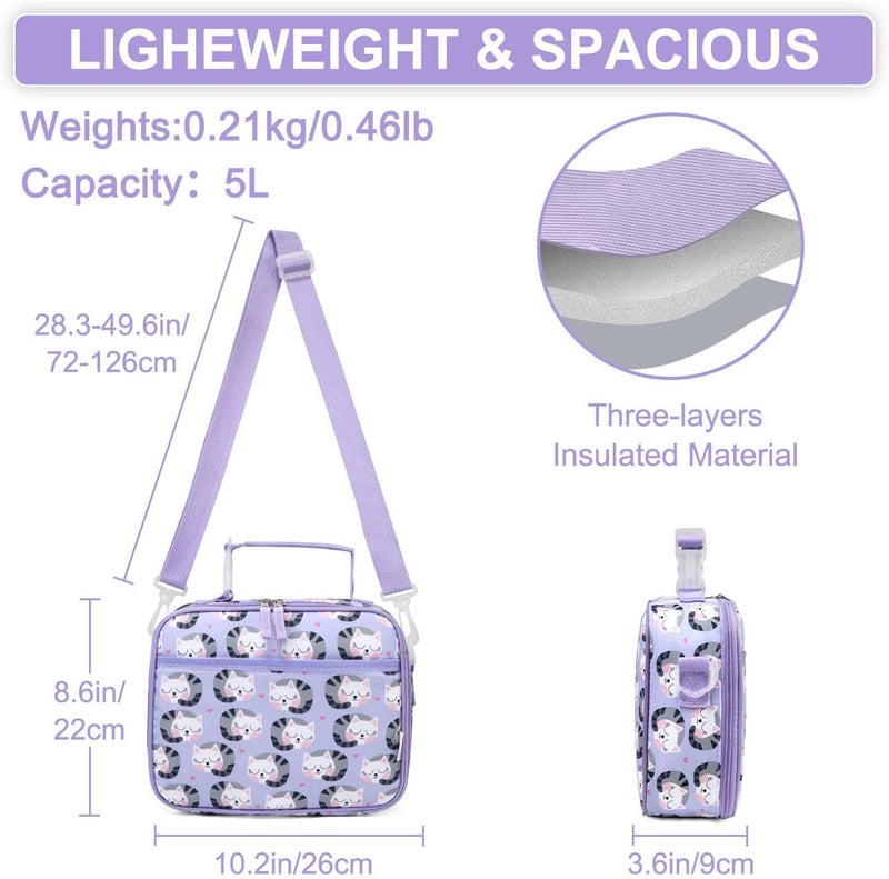Vaschy Lunch Box Bag for Kids, Reusable Insulated Lunch Box Containers Coolers for Toddler Boys and Girls with Detachable Shoulder Strap for Daycare School Cats - Image 4