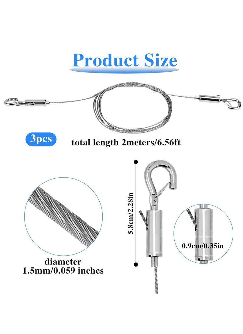 Generic - 3Pcs Adjustable Picture Hanging Wire Kit,Heavy Duty Stainless Steel Wire Rope 2m x 1.5mm for Hanging Mirrors, Frame, Lamps, Billboards, Basket Flowerpot - Holds Up to 66lbs (30kg) - Image 1