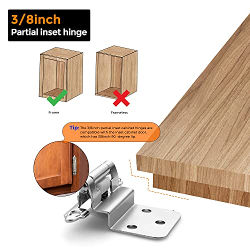 Ravinte 60 Packs (30 Pairs) 3/8" Inset Satin Nickel Cabinet Hinge,Self Closing Hinges for Kitchen/Bathroom/Furniture Cabinets & Doors,Decorative Cabinet Hardware Kitchen Cabinet Hinge with Door Bumper - Image 5