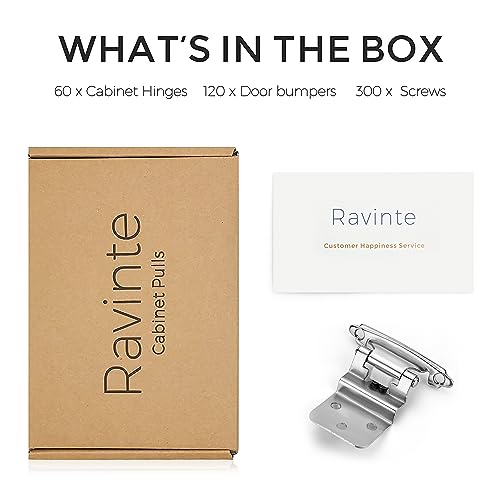 Ravinte 60 Packs (30 Pairs) 3/8" Inset Satin Nickel Cabinet Hinge,Self Closing Hinges for Kitchen/Bathroom/Furniture Cabinets & Doors,Decorative Cabinet Hardware Kitchen Cabinet Hinge with Door Bumper - Image 4