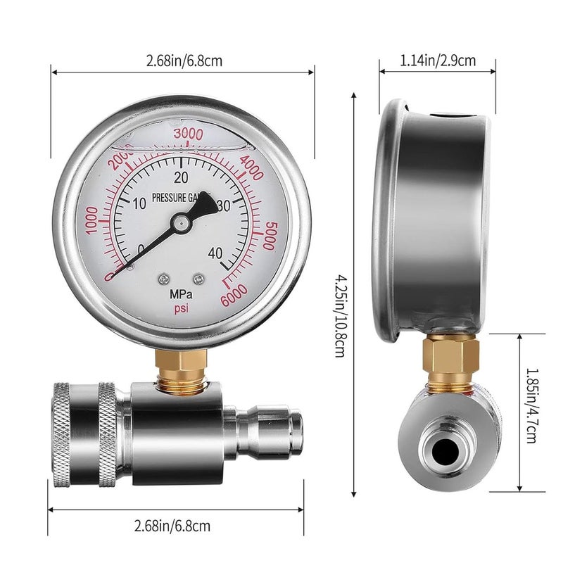 LiebeWH Water Pressure Gauge High Pressure Washer Gauge Stainless Steel Quick Connect 6000PSI for Washing Machine Hose and Spray Guns - Image 2