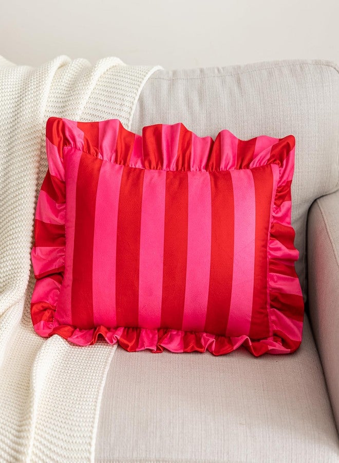 vctops أغطية وسائد قطنية مكشكشة من vctops، طقم أغطية وسائد مزخرفة مخططة باللونين الوردي والأحمر، مكون من قطعتين، أغطية وسائد مخملية ناعمة لتزيين الأريكة والسرير وغرفة المعيشة (وردي، 12 × 20 بوصة). - Image 2