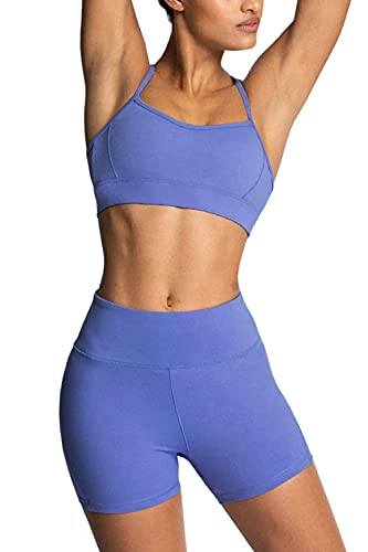 IMEKIS Workout Sets for Women 2 Piece Yoga Outfit: Tracksuits High Waisted Running Biker Shorts with Adjustable Strap Sport Bra Exercise Running Clothes Athletic Gym Sets Matching Active Wear Blue S - Image 4