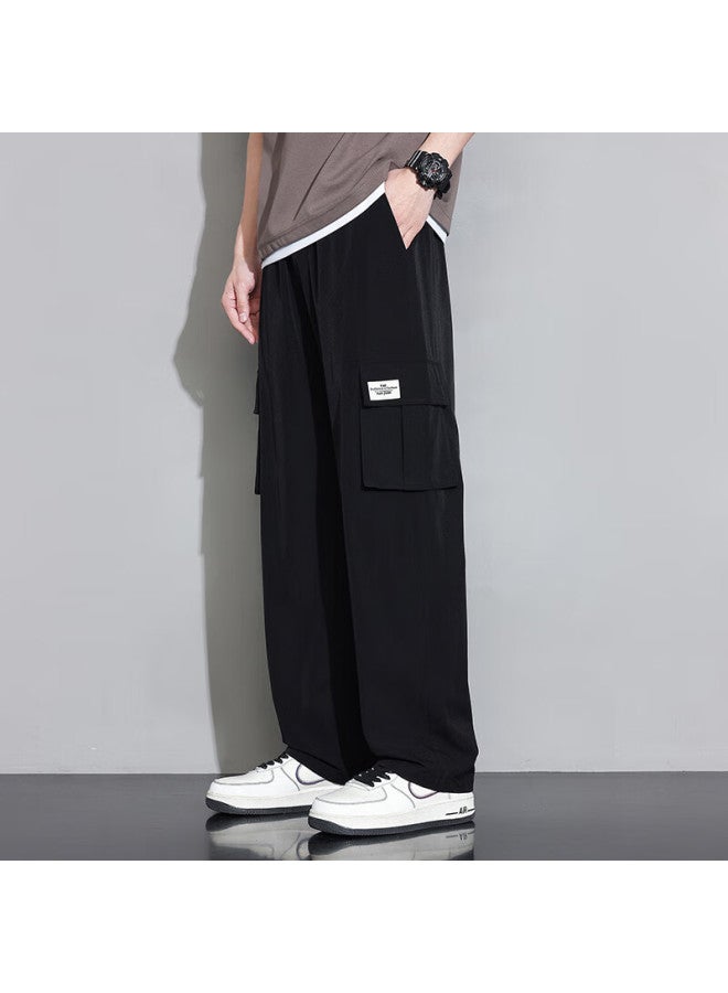 Foss Phil Men's Cargo Pants, Spring And Summer, Multi-pocket Wide-leg Trousers, Loose Straight-leg Casual Pants, 920 Black, Size M - Image 5