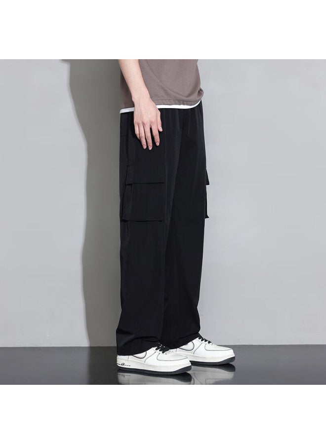 Foss Phil Men's Cargo Pants, Spring And Summer, Multi-pocket Wide-leg Trousers, Loose Straight-leg Casual Pants, 920 Black, Size M - Image 3
