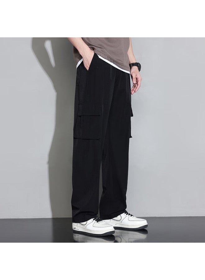 Foss Phil Men's Cargo Pants, Spring And Summer, Multi-pocket Wide-leg Trousers, Loose Straight-leg Casual Pants, 920 Black, Size M - Image 4