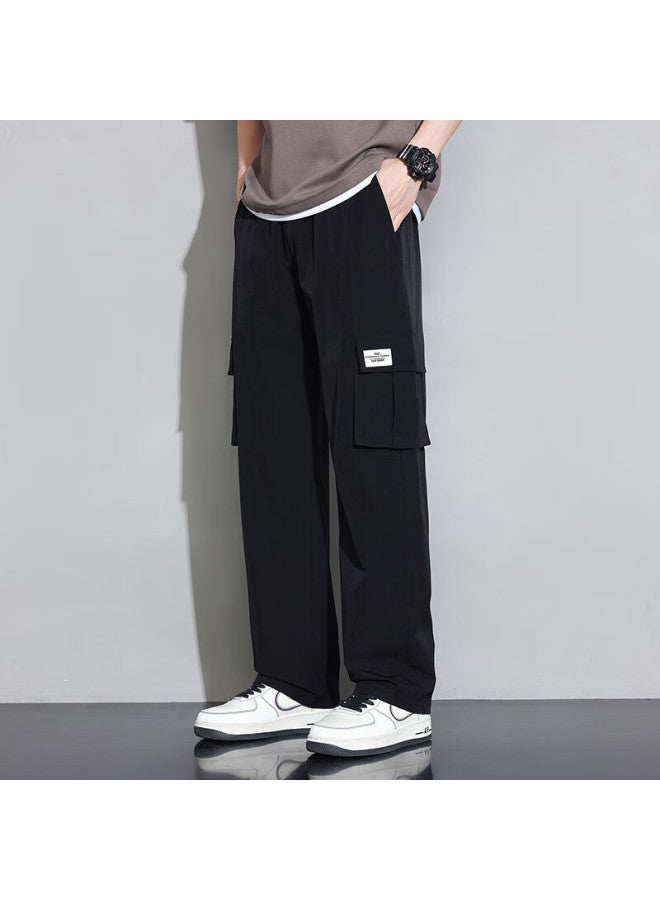 Foss Phil Men's Cargo Pants, Spring And Summer, Multi-pocket Wide-leg Trousers, Loose Straight-leg Casual Pants, 920 Black, Size M - Image 2