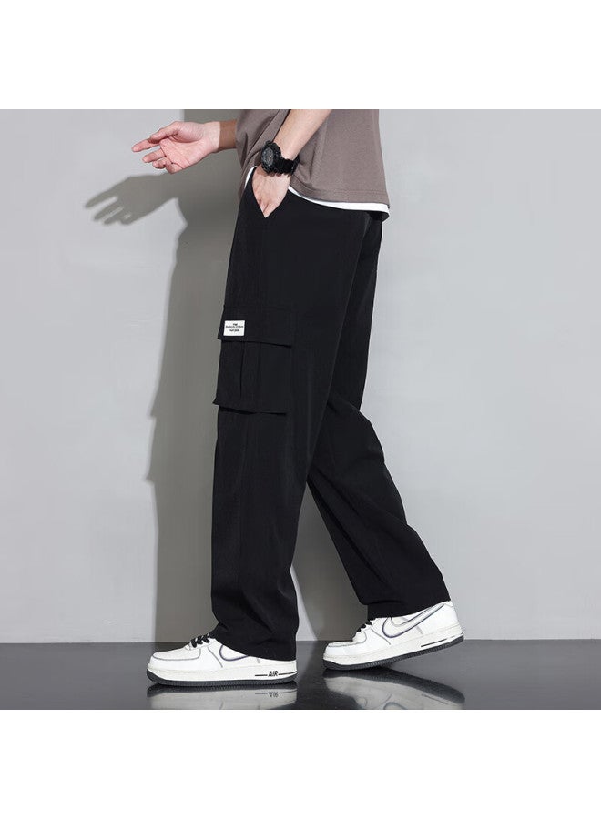 Foss Phil Men's Cargo Pants, Spring And Summer, Multi-pocket Wide-leg Trousers, Loose Straight-leg Casual Pants, 920 Black, Size M - Image 1